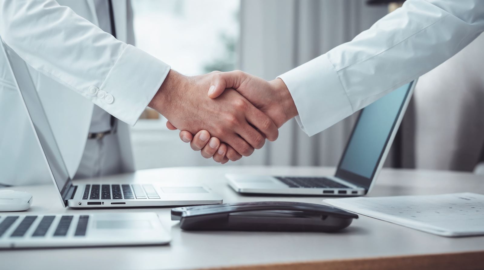 Business Handshake Over Laptop Computers