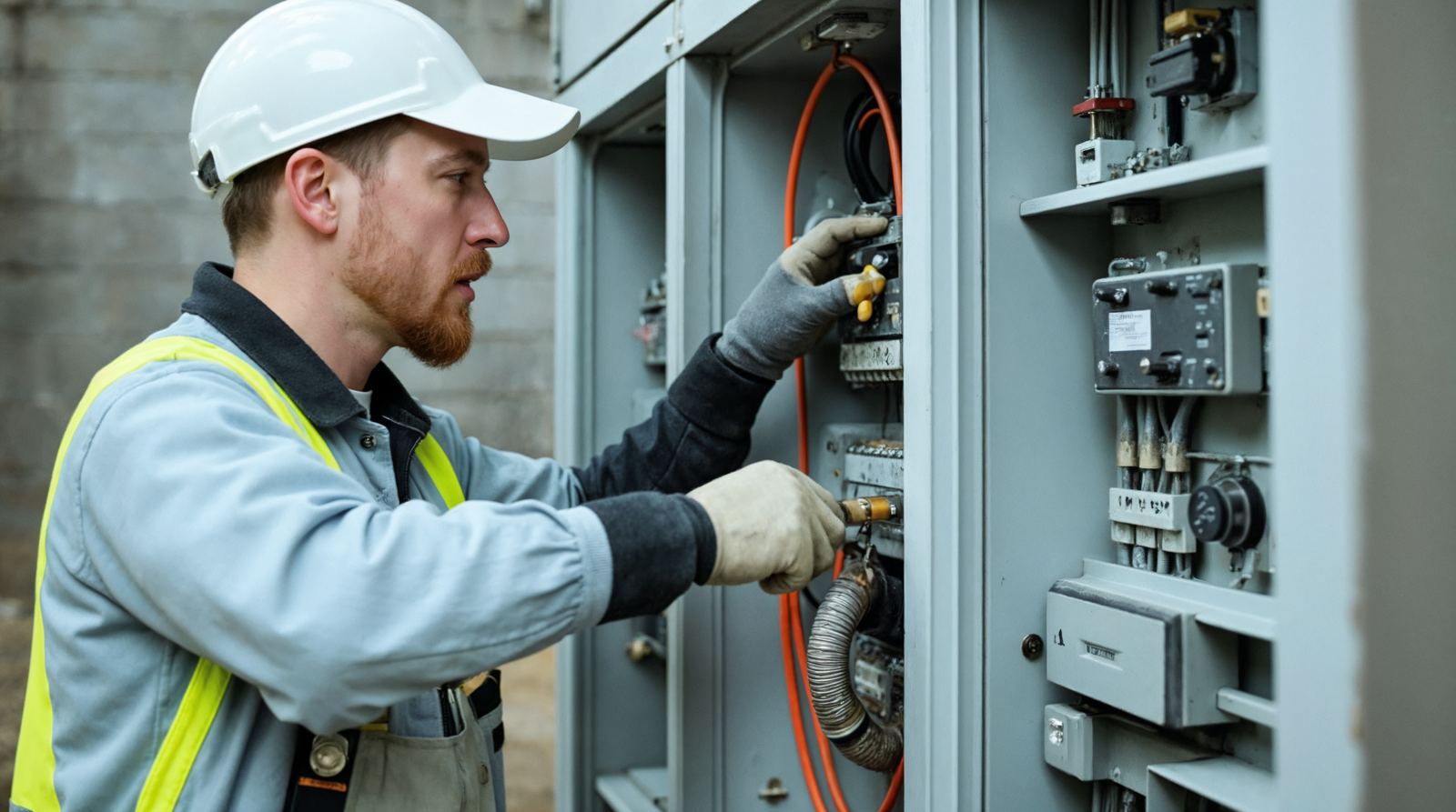 Electrician Working on Electrical Panel